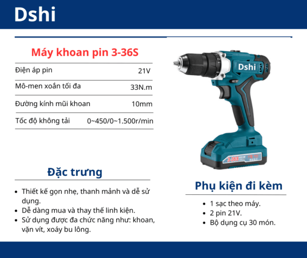 Thông số Máy khoan pin Dshi 3-36s